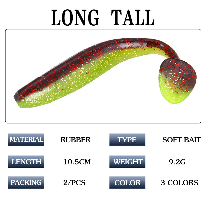 Two-color T-tail Soft Lure Bait Creative 3 Color 9.5g/10.5cm Squat Lure Bait Soft Worm Bionic Fish Bait Fishing Gear jooyoo
