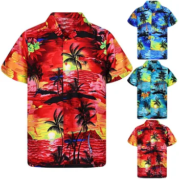 

New Fashion Men's Casual Button Hawaii Print Beach Short Sleeve Quick Dry Top Blouse Floral Mens Summer Beach shirts