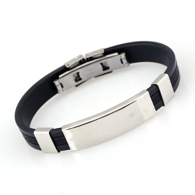 

Fashion Men Stainless Steel Bracelet Personalized Engrave Name Silicone Bracelet Bangle Minimalis Custom Jewelry Father Day Gift