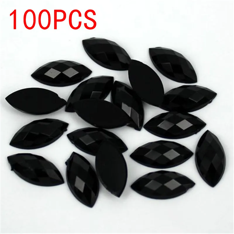 

Hot Sale 100Pieces Flat Back Marquise Earth Facets black Acrylic Horse eye Shape Rhinestone Nail art diamond Nail decoration