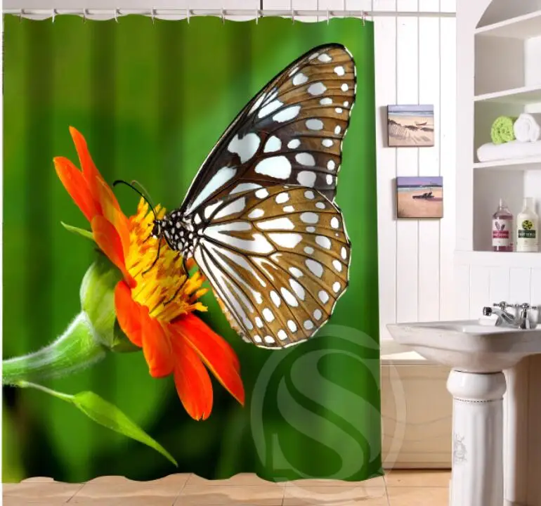

Beautiful Butterflies And Flowers Personalized Custom Funny Shower Curtain Polyester Fabric Printing Bathroom Curtain Waterproof