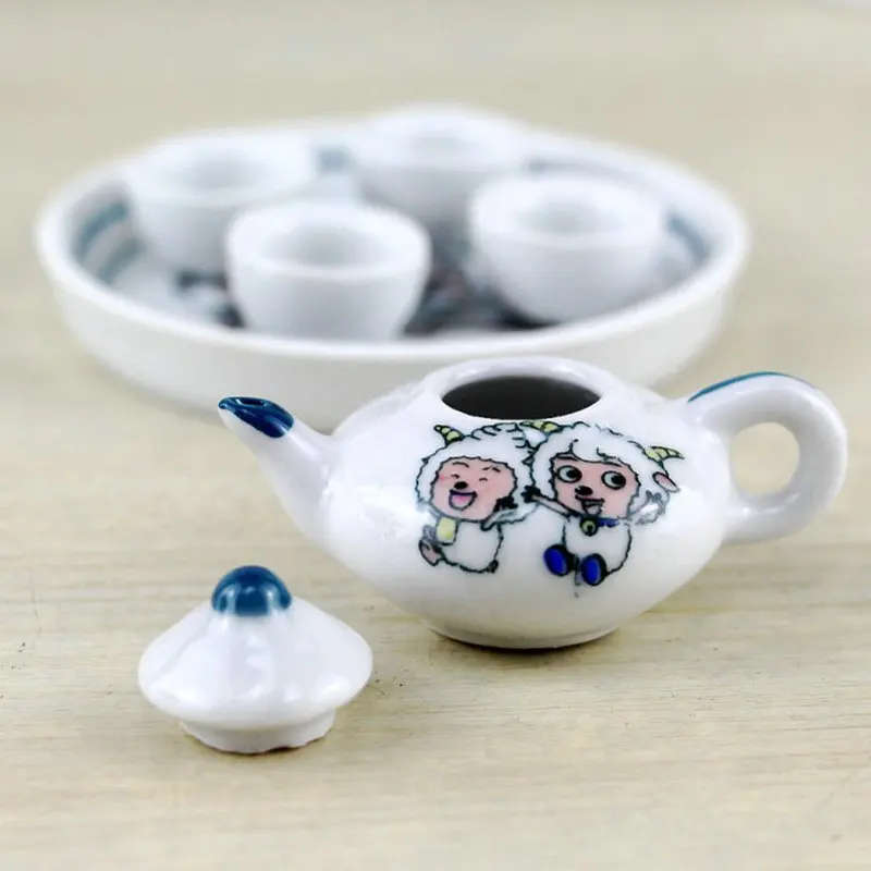مصغرة لطيف الكرتون السيراميك الشاي مجموعة لعب الأطفال نتظاهر محاكاة الأثاث النمط الصيني لعب للأطفال والترفيه