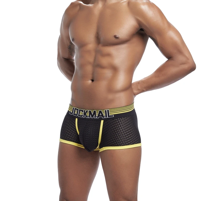JOCKMAIL Новое сексуальное мужское нижнее белье боксеры из дышащей сетки мужские