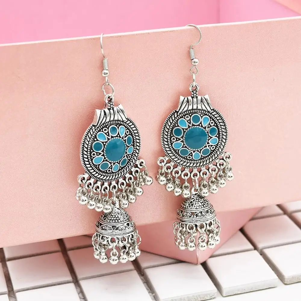 

Afghan Vintage Silver Alloy Bead Tassel Statement Jhumka Ethnic Earrings for Women Turkish Tribal Gypsy Indian Jewelry Party