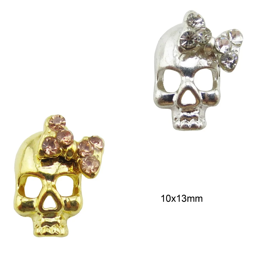 

10pcs bows skull glitter nail art decoration 3d alloy nail charms party manicure AM28-1