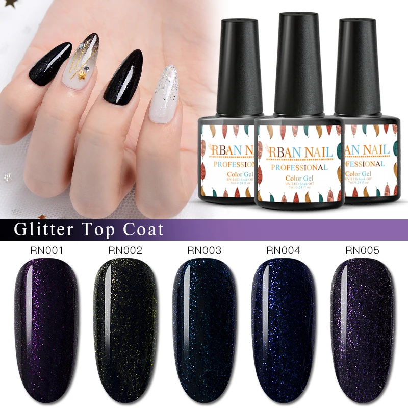 

RBAN NAIL 7ml Glitter Top Coat Soak Off Gel UV Gel Nail Polish Set Top Base Coat For Manicure Gel Glitter Semi Permanent Acryl
