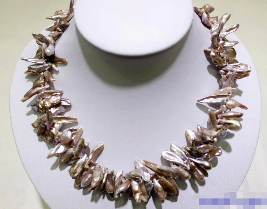 

Jewelr 006454 Natural color purple keshi reborn pearl double necklace 18"7x21mm"handmade"Alloy