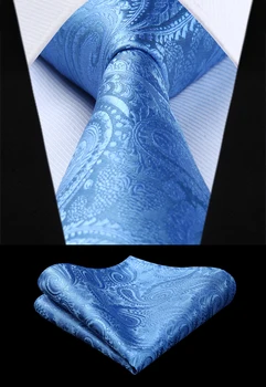 

Party Wedding Classic Pocket Square Tie Woven Men Tie Blue Paisley Necktie Handkerchief Set# TP942B8S