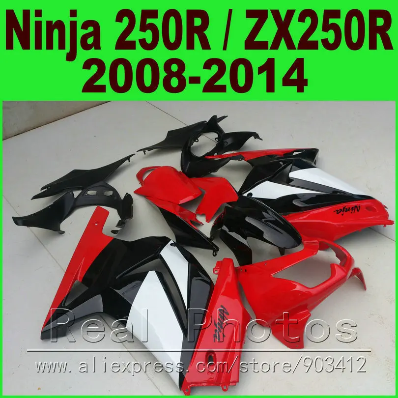 Red White Kawasaki Ninja 250r Fairings Bod Kit 2008 2014 Ex250 2009