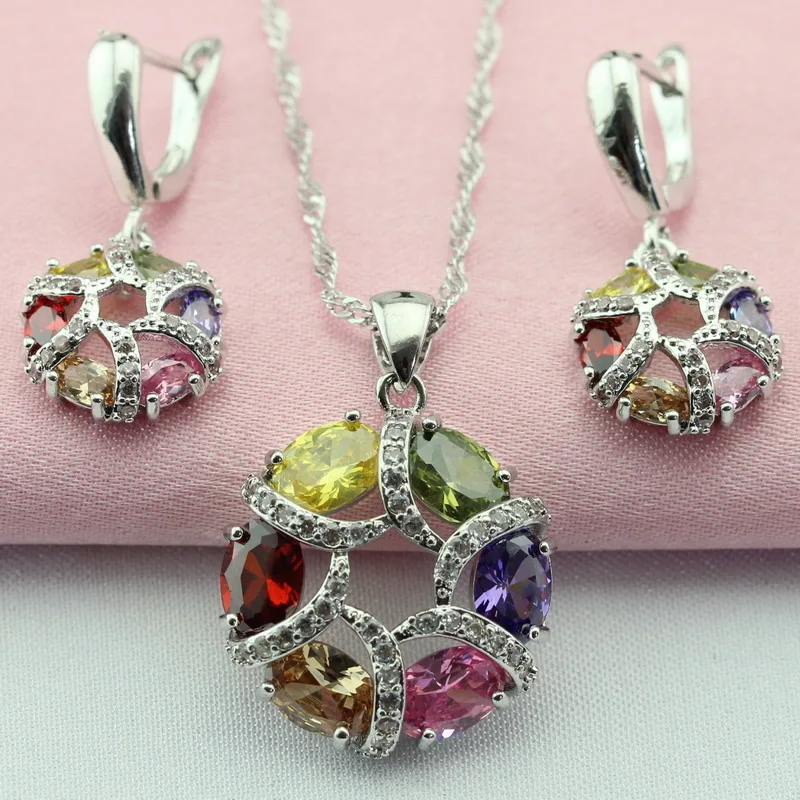 Мода multi Цвет пончик Форма кубического циркония серебряный Ювелирные наборы для