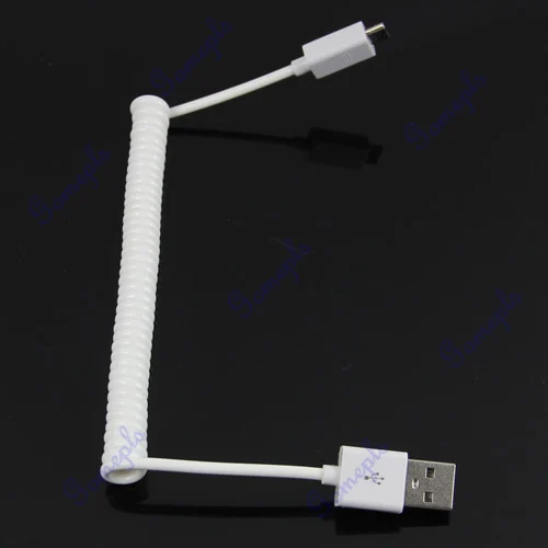 5pcs/lot New White Spiral Coiled USB Type A To B Micro Sync Data Charger Adapter Cable