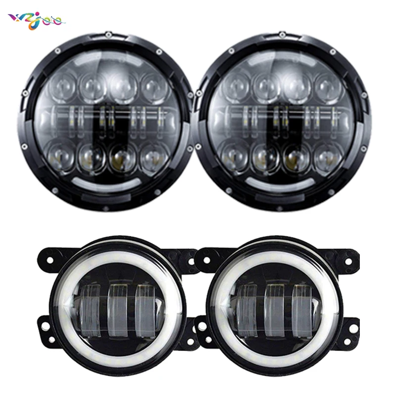 7 Inch Led Projectors Headlights + 30w Led Fogs Light For Jeep Wrangler