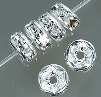

8MM White Spacer Metal Silver Plated Rondelle Rhinestone Loose Beads For Best DIY Jewelry Making bead fit Bracelet crystal x554