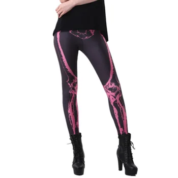 

DOUBCHOW Womens Elastic Waist Digital 3D Printed Leggings 2017 New Ladies Pants Skull Skeleton Spandex Hot Cosplay Plus Size 3XL
