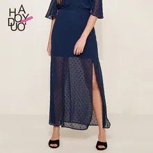 Haoduoyi в западном стиле модные тонкие прозрачные разрезы SML XL XXL с высокой талией синие женские повседневные длинные юбки