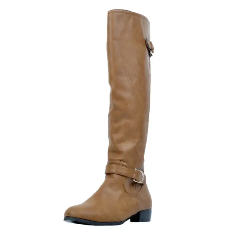 Brown Flat Heel Knee High Women Boots Round Toe Size 12 Shoes Women