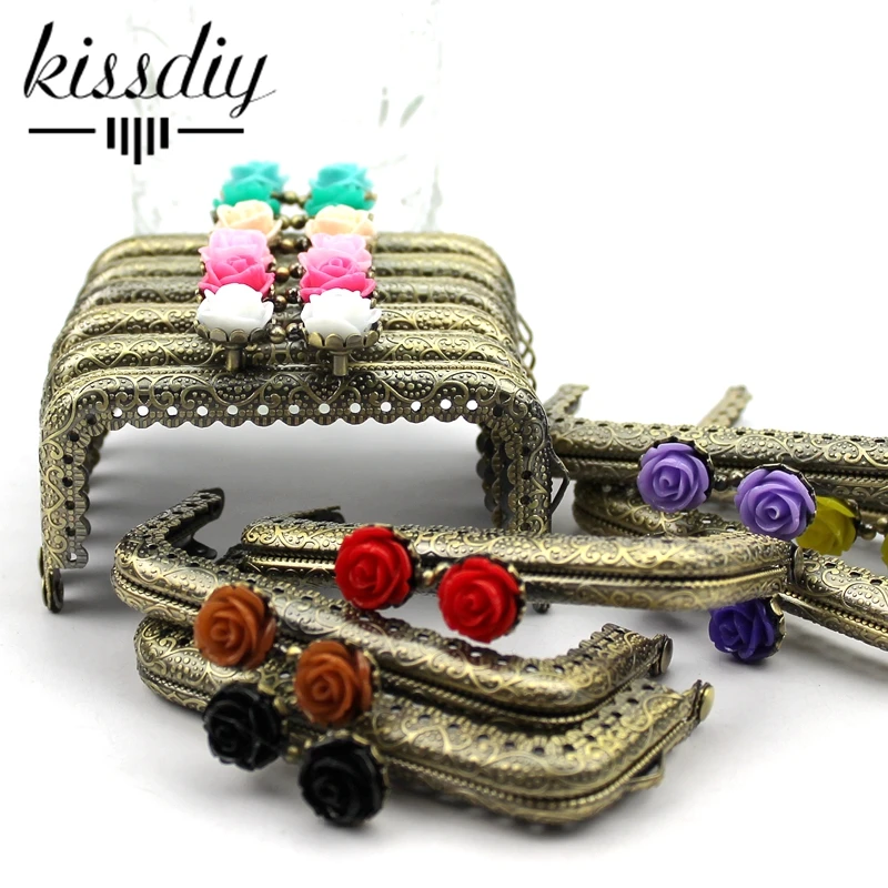 

KISSDIY 10pcs 8.5 CM Rose metal purse frame antique Bronze Square bag hardware Kiss Clasp Pattern DIY Bag Accessories
