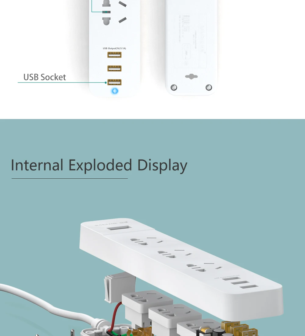 SAMZHE Power Strip Socket Portable Strip Plug Adapter with 3 USB Port Multifunctional Smart Home Electronics