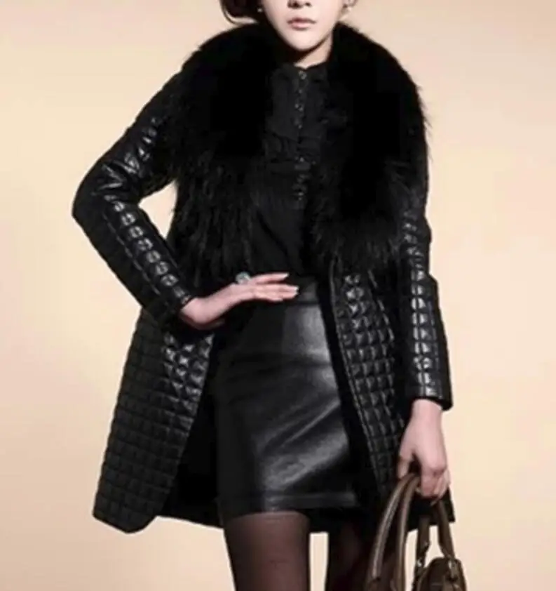 

2019 women's faux fur coats long overcoat female imitation fox fur big fur collar pu fur one warm leather slim jackets outerwear