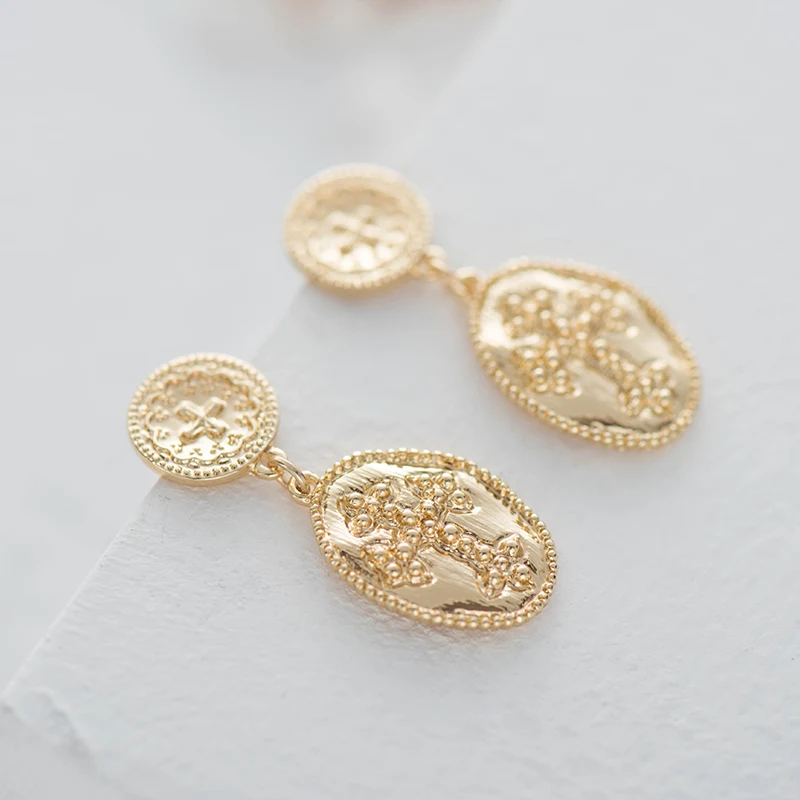 

Wild&Free Retro Coins Round Pendant Drop Earrings Exquisite Cross Gold Color Statement Geometric Metal Jewelry For Women Party