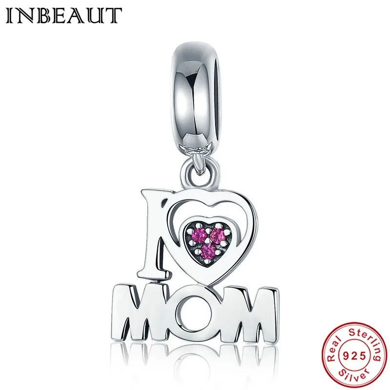 

INBEAUT New Authentic 100% 925 Sterling Silver i Love Mom Letter Pendant Charms Fit Pandora Bracelet S925 Jewelry Mother Gift