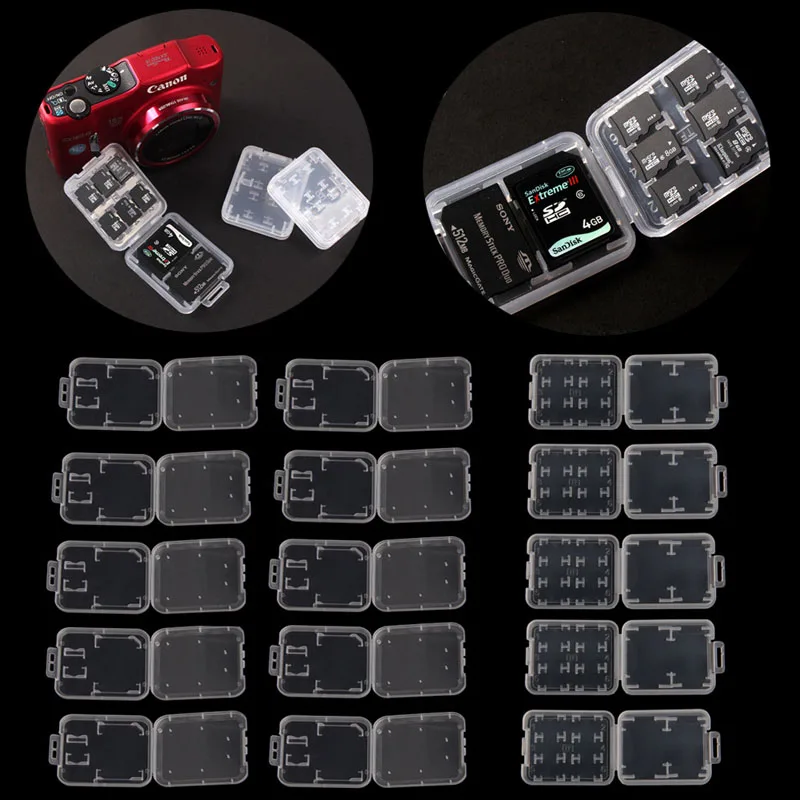 

10PCS Plastic Transparent Standard SD SDHC Memory Card Case Holder Box Storage