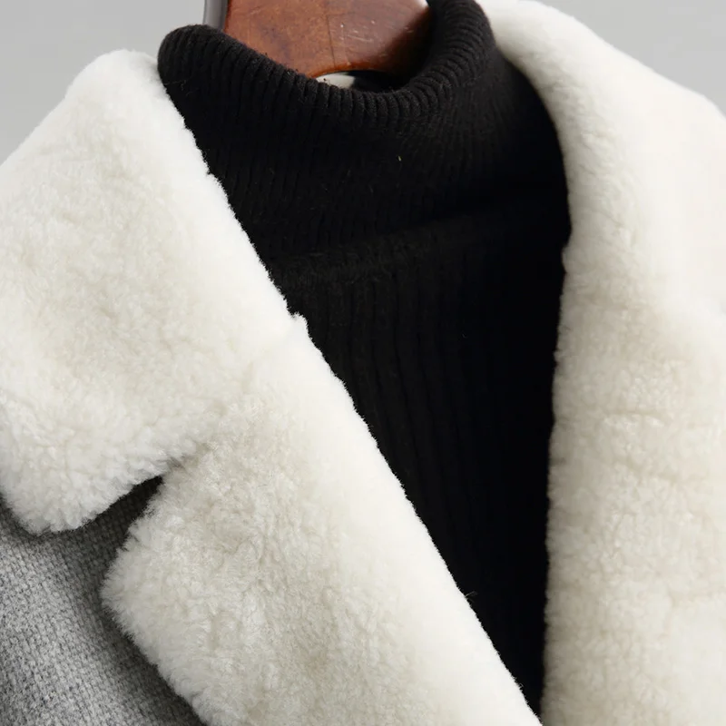 AYUNSUE 2018 New Fashion Wool Coat Female Autumn Long Double-sided Wool Coats Winter Women Lamb Fur Collar casacos 38032 WYQ1740