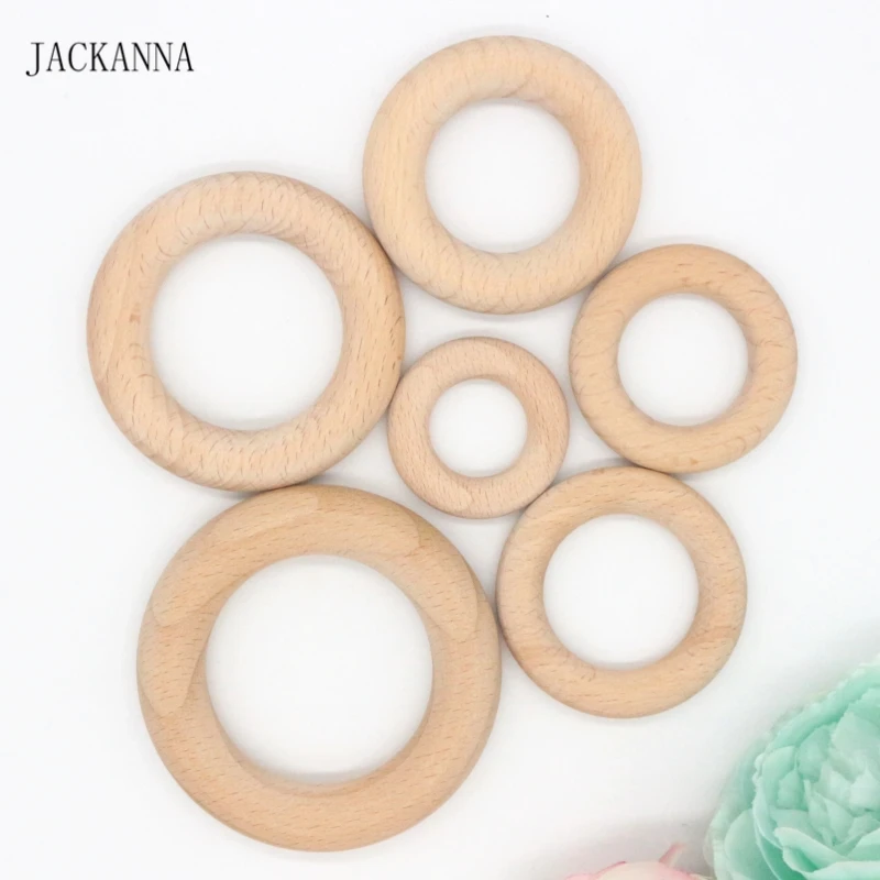 

10PCS 40MM 50MM 55MM 60MM 70MM 80MM Beech Wood Ring, Wooden Teether Ring, Organic Newborn Kids Chew Toy Teething Accessories