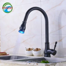 Цвет СВЕТОДИОДА ChangingMixer Кран нажмите Одной Ручкой Поворот Гусиная Шея Кухонный Кран Pull Down/out Носик Ванной Кухонная Раковина