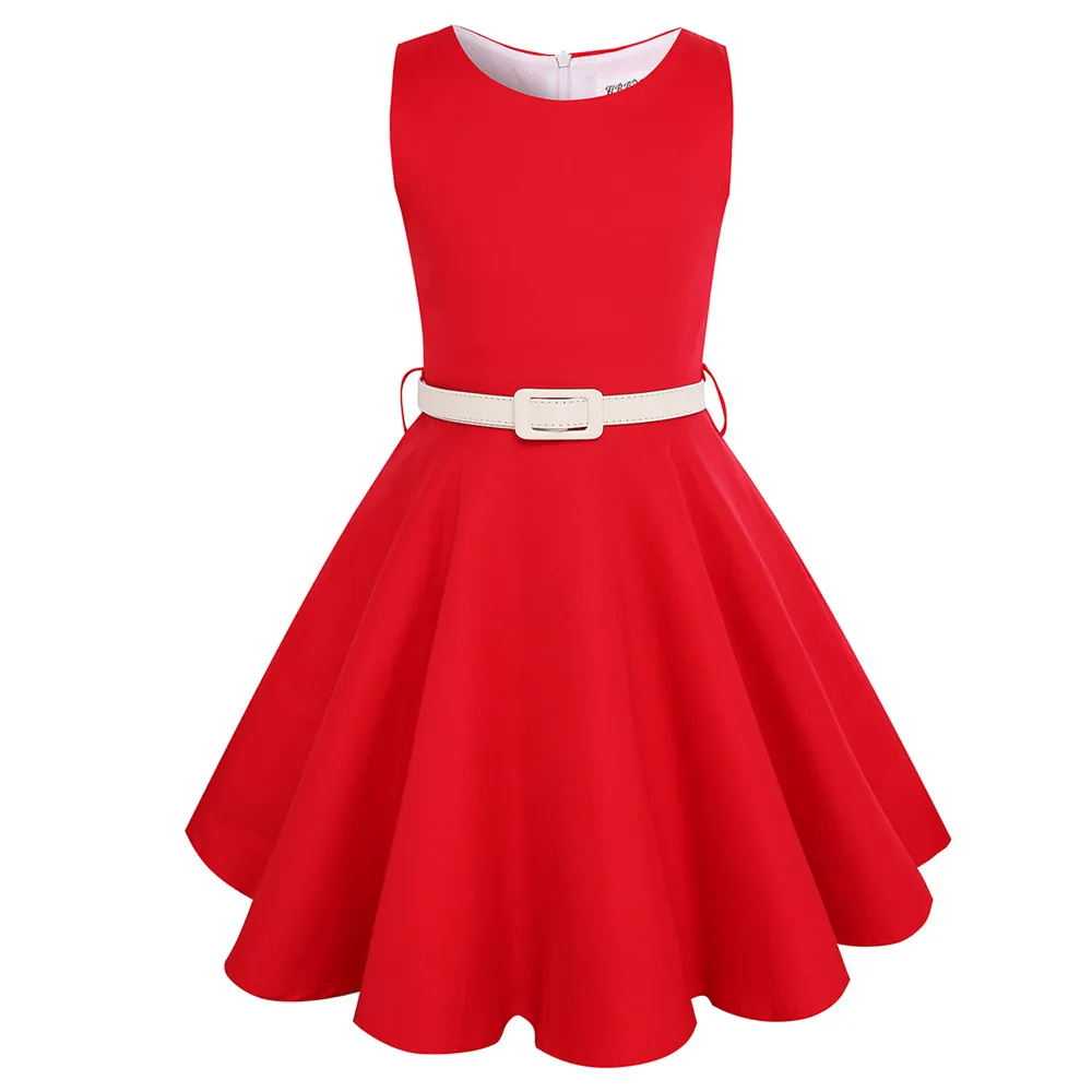 Красные черные детские хлопковые платья для девочек г. Летняя одежда без рукавов для девочек с поясом, детское праздничное платье принцессы для девочек размер От 5 до 12 лет - Цвет: VD0112