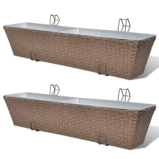 Vidaxl Balcony Hanging Rattan Planter Set 30 Inch 2 Pcs Brown In Vidaxl Balcony Hanging Rattan Planter Set 30 Inch 2 Pcs Brown