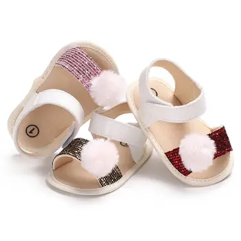 

New Arrival Cute Little Balls Fluff Ball Princess Sandals Soft Bottom Baby Bling Toddler Shoes Fashion Baby Girl Crib Sandals