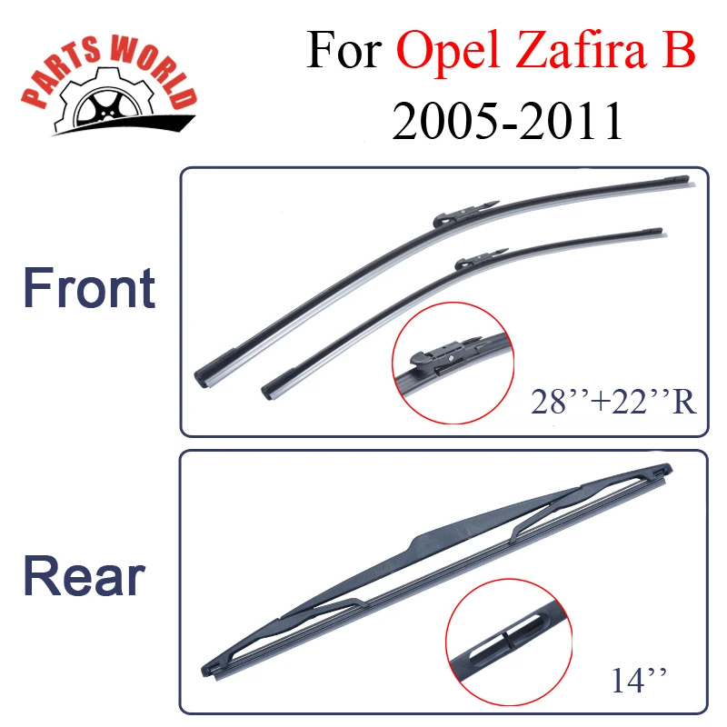 Combo Silicone Rubber Front And Rear Wiper Blades For Opel Zafira B