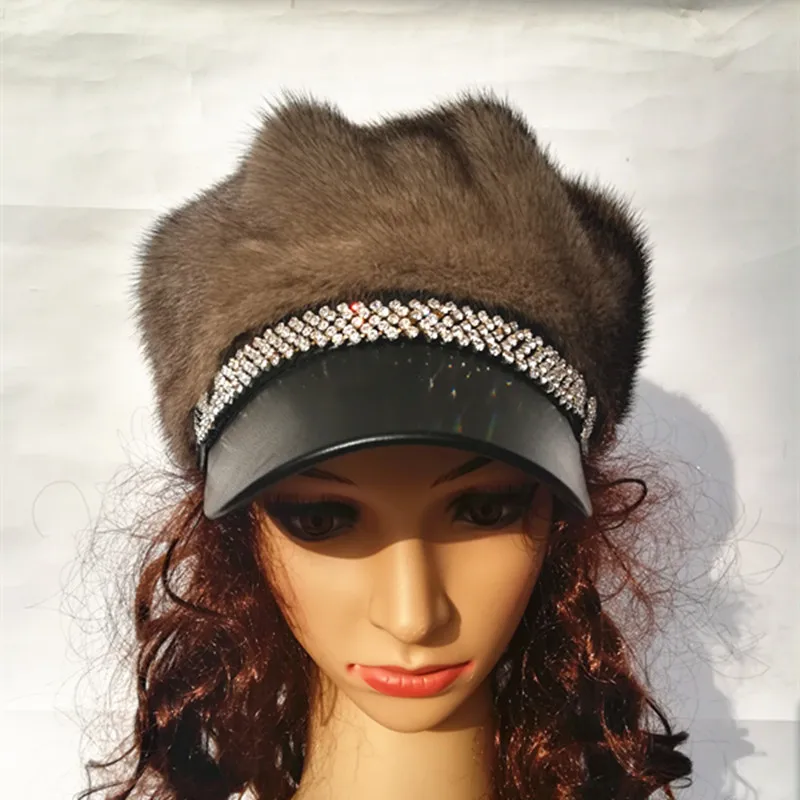 2018 модная новая норковая шляпа женская кожаная соломенная шляпа Зимняя уличная теплая шапка Новинка меховая шапка