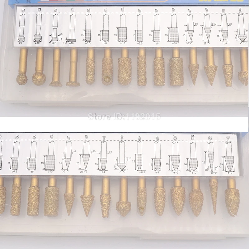 20 шт. 6 мм хвостовик Паяные Алмазное Шлифование заусениц головка сверла для дерева нефрит камень металл стекло резьба, вращающийся Золотой инструмент