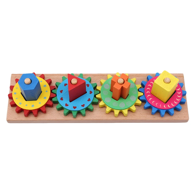 

Toddlers Early Educational Wood Block Toys Gear Wheel Geometric Assembling Blocks Colorful Sorting Board Block Set Design Shapes