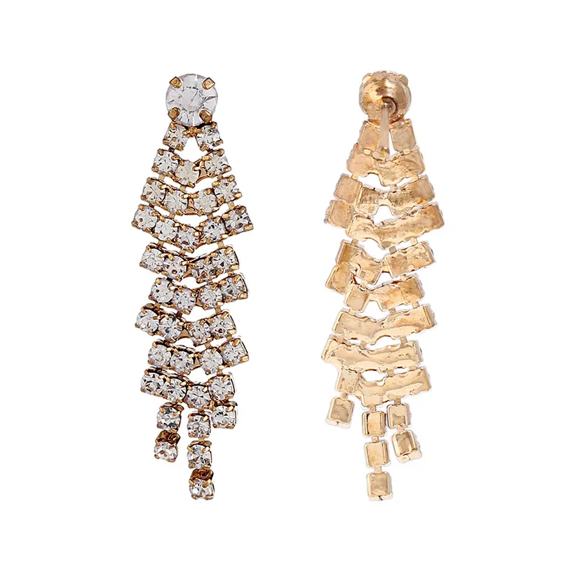 Italian Design Super-long Rhinestone Tassel Earrings Sliver Chain Drop Earrings
