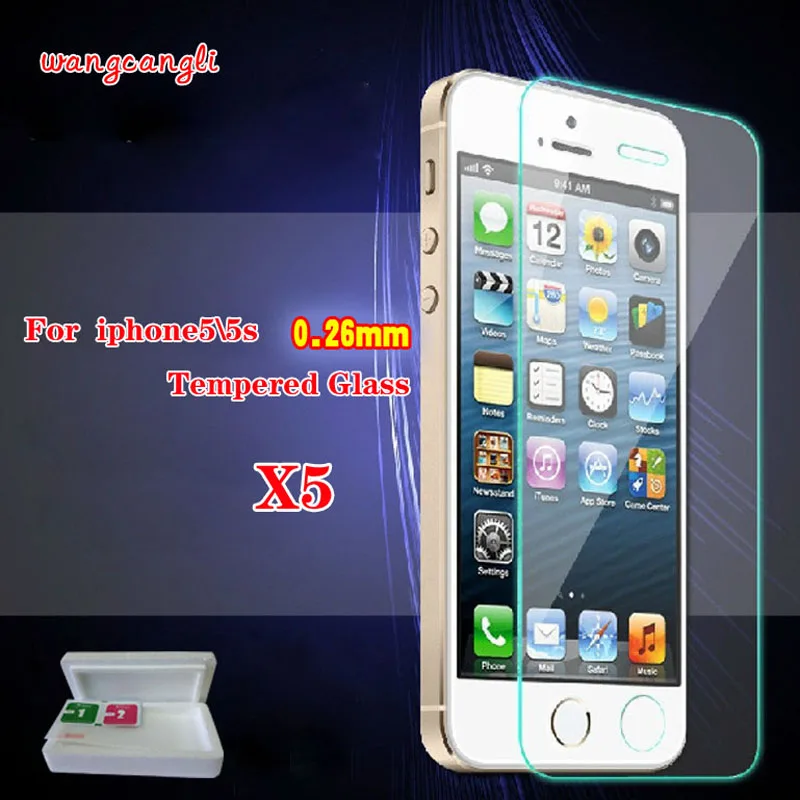 Wang cang li 5 шт. 0 26 мм ультратонкое закаленное стекло для iPhone 4 4s 5s 6 7 Plus Прозрачная
