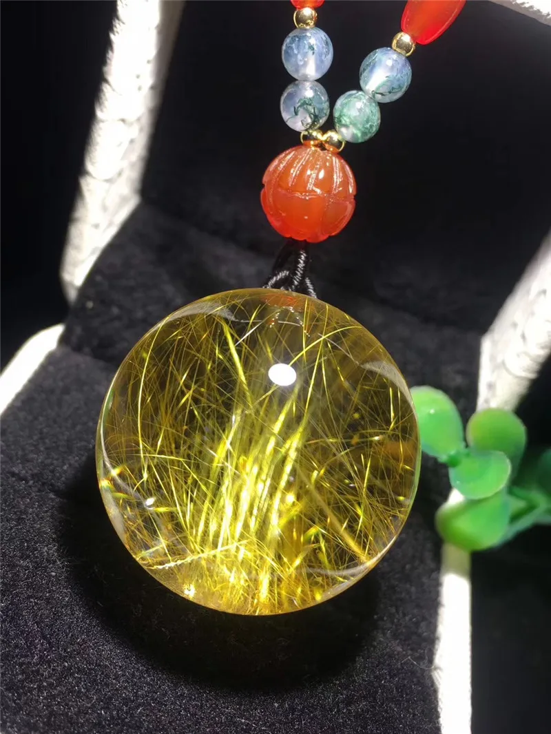 Natural Gold Rutilated Quartz Titanium Pendant (1)