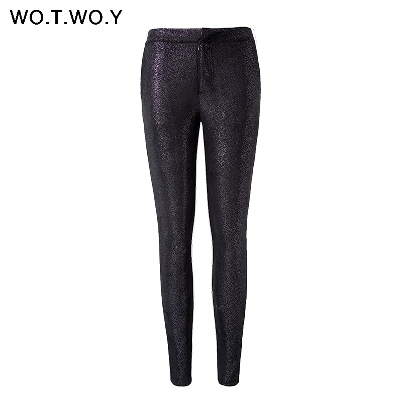 Shiny Sequined Leather Pants Women Skinny High Waist Suede Pants Women Stretch Black Trousers Women Pencil Pants 2018 New