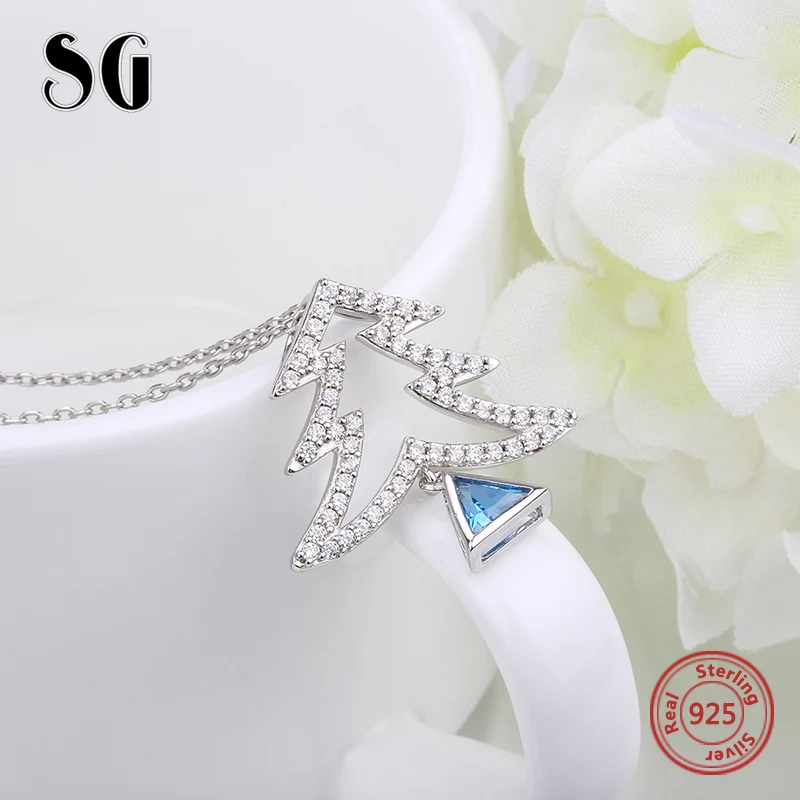 

SG blue crystal necklace with plant Christmas tree pendant necklace 925 sterling silver Zircon necklaces for women gifts