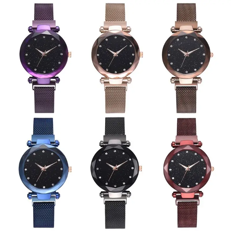 

Quartz Watch Universe Dial Plate Glittering Rhinestone Shiny Glow Women Watches Jewelry Alloy Magnetic Belt Fashion Luxury