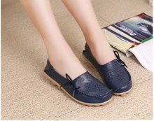 Summer low hollow out sandals genuine leather flat shoes leisure nurse shoes women ballet flats women loafer Plus Size 34-44