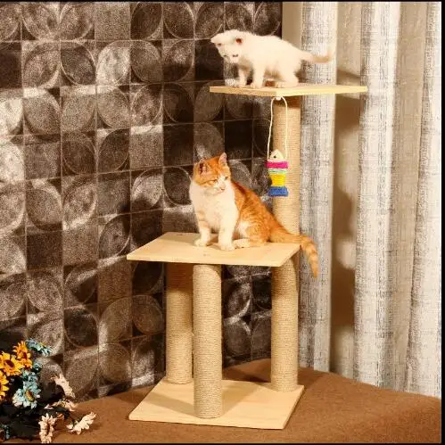 

3-Layer Cat Climbing Tree Scratching Post Board and Hanging Toy Home Pet Activity Center soft plush providing comfort for cats