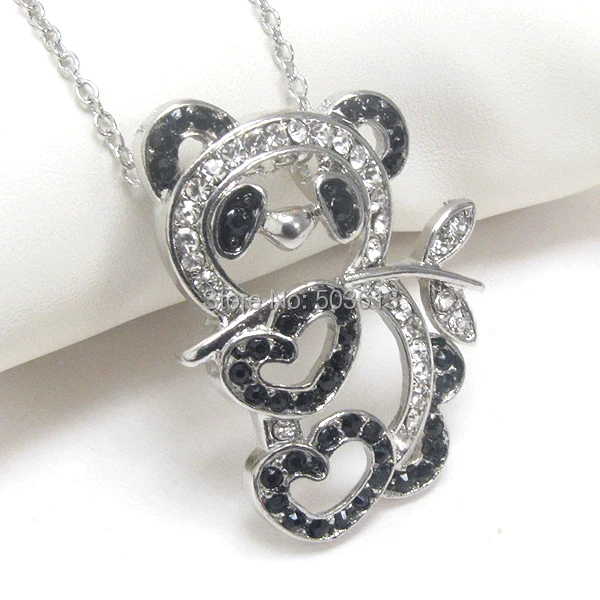 

one piece Costume Jewelry Crystal Rhinestone Lovely Panda Animal Charm Necklace xy031