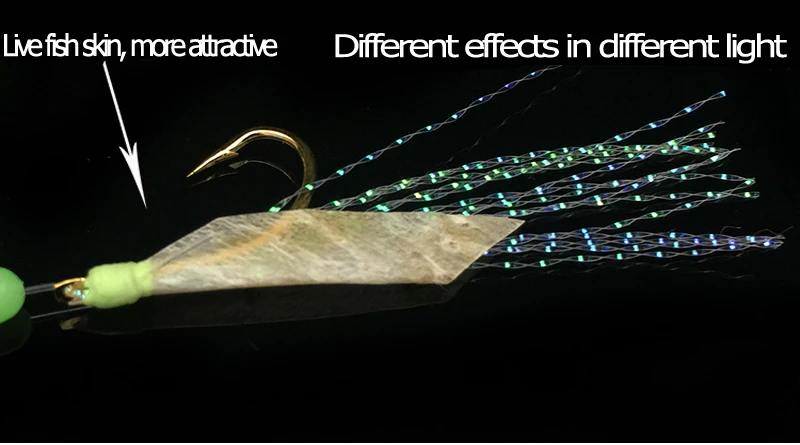 Bimoo 6 шт./компл. крючки для световой поворотные рыболовные рыбный запах натурального рыбьей кожи мягкие приманки строка крюк Sabiki Рог with6 рыболовных крючков