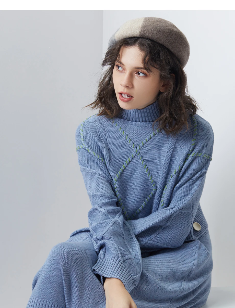 Beret Female 100% Cashmere Hats For Women Winter Flat Cap Wool Knit Hats Lady Three-color Patchwork Berets Painter Hat Beanie (10)