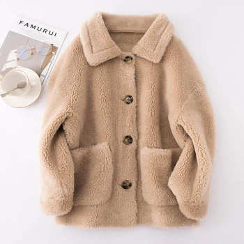 

2019 Brand FRSEUCAG Women's Short Wool Coat Long Sleeve Knit Soft Warm Cardigan Uniform New Autumn Winter Jacket Lapel Authentic