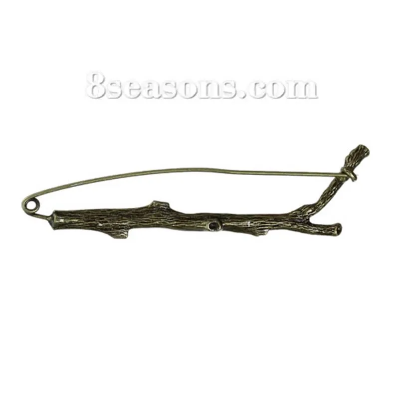 

2PCs/lot antique bronze branch shaped Safety Pins Brooches wholesale clothes accessory hat bag collar decorations 8.6x2cm