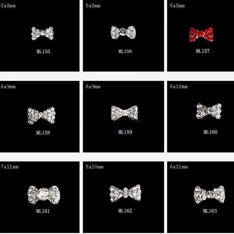 100 шт. Silver Bow Tie сплав + Ясно AB Стразы миниатюрным бантом блестящие очаровательные 3D ногтей украшения ногтей Книги по искусству украшения